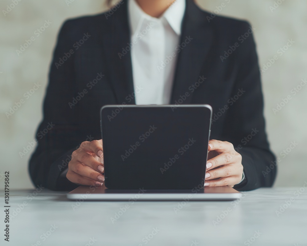 Businesswoman Using Tablet Computer Close up Hands Office Workspace Professional Woman Corporate Businesswoman Using Tablet Computer Close up Hands Office Workspace Professional Woman Corporate