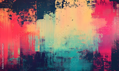 Abstract Vibrant Color Blocks with Grunge Texture on Canvas Background
