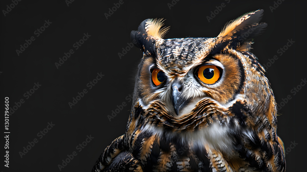 Portrait of an owl with a black background. Portrait of an owl with a black background.