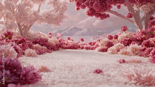 Pink and White Cherry Blossom Garden Landscape