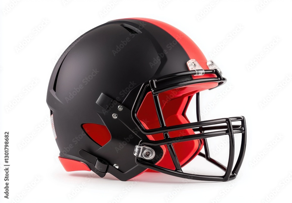 Fototapeta premium Stylish Black and Red Football Helmet Side View for Sports Use