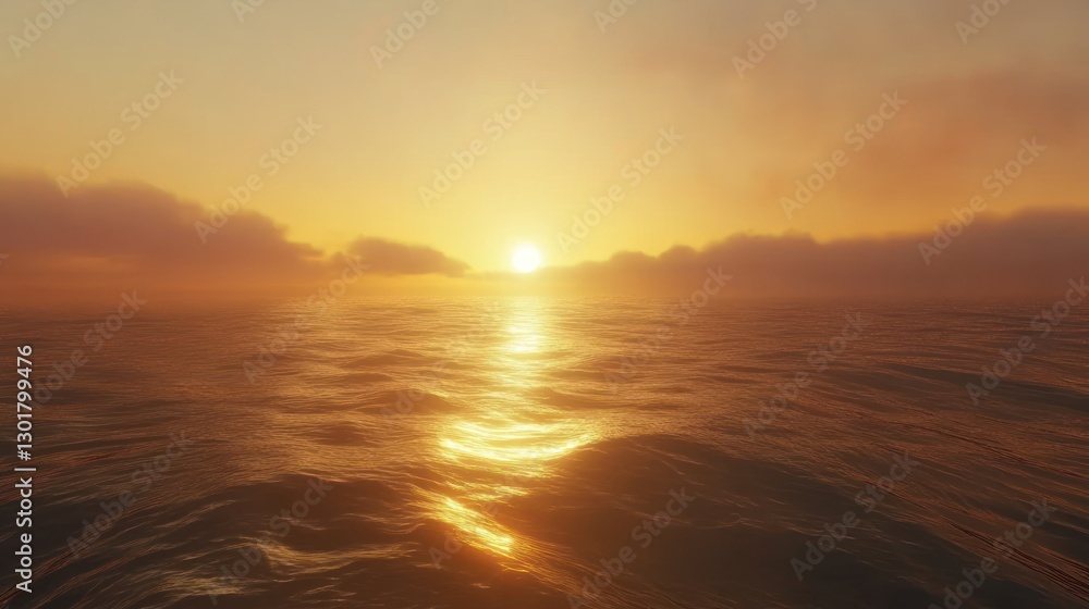 Naklejka premium Golden Sunset Over the Ocean: A Serene Seascape