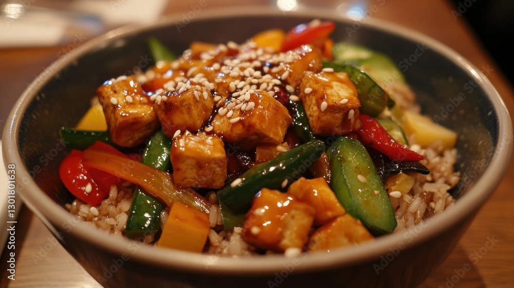 Delicious Tofu and Vegetable Bowl with Sesame Seeds Delicious Tofu and Vegetable Bowl with Sesame Seeds