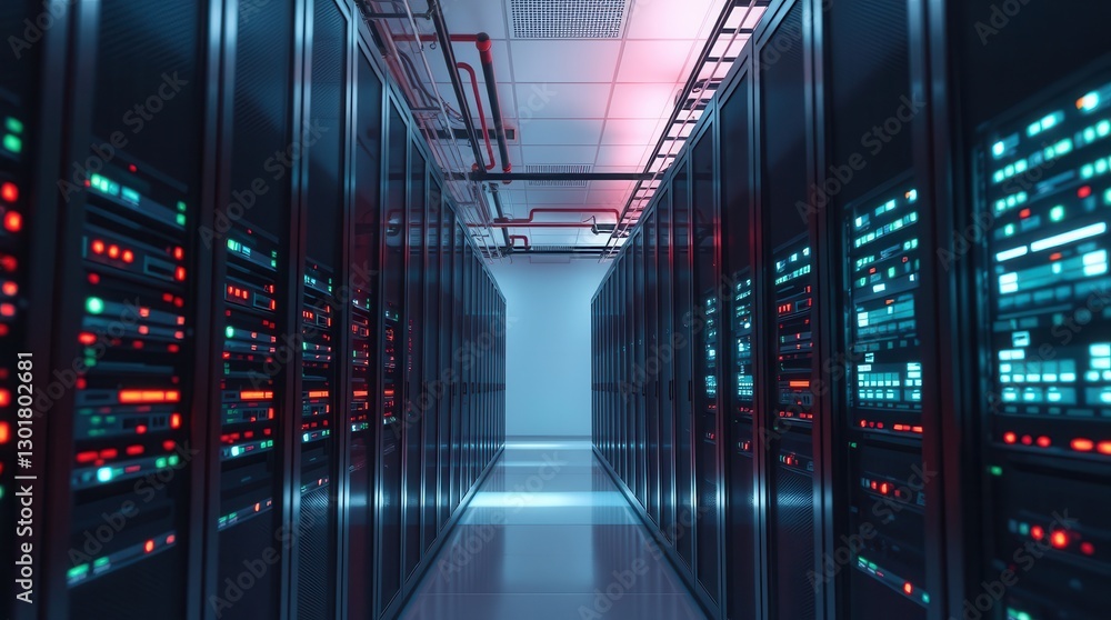 Fototapeta premium Futuristic Data Center with Server Racks and LED Lights