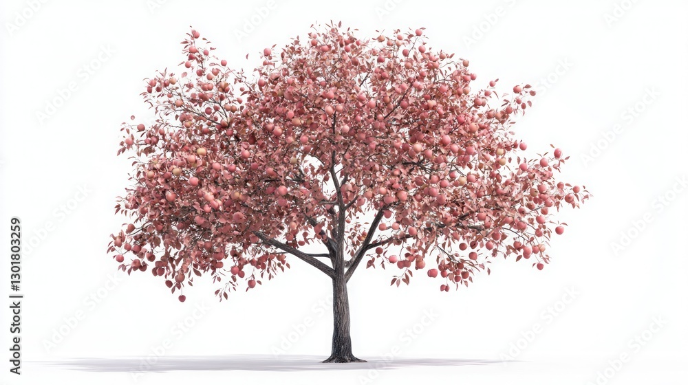 Fototapeta premium Pink blossom tree, isolated, spring, white background, design element