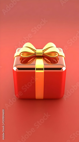 3D Red Gift Box with Gold R...