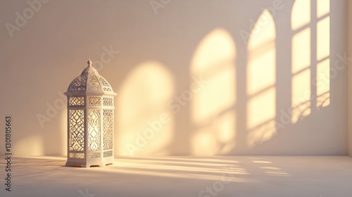 white decorative lantern with sunlight and window shadows indoor