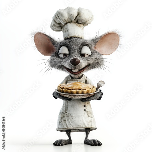 Cute Cartoon Mouse Chef Holding a Delicious Pie
