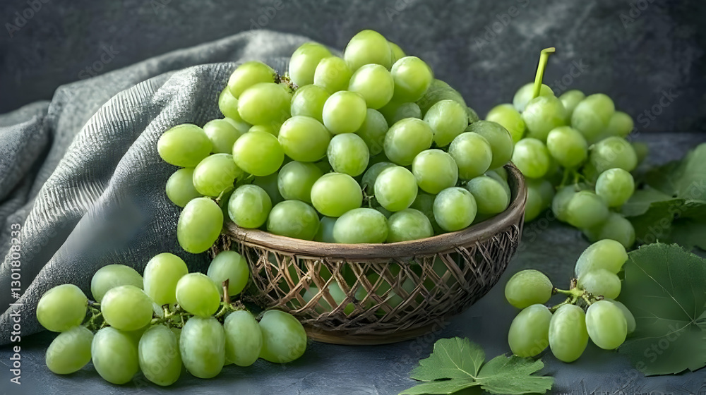 Photo Green Grapes Basket Still Life Fresh Fruit Healthy Eating Diet Vitamins Photo Green Grapes Basket Still Life Fresh Fruit Healthy Eating Diet Vitamins