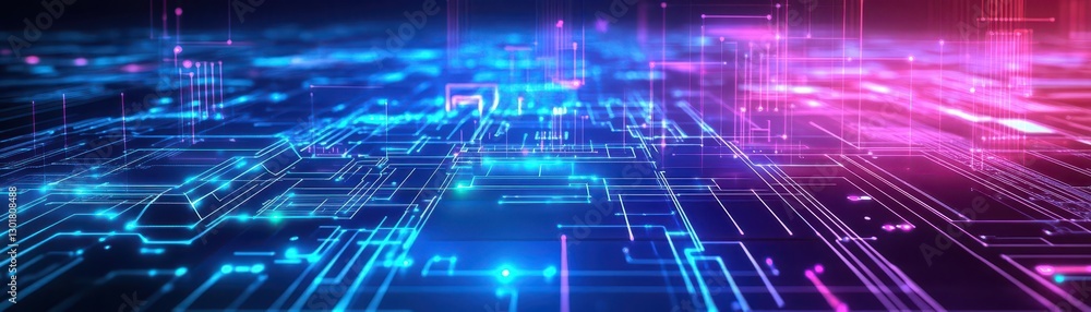 A Vibrant Circuit Board with Illuminated Lights against a Dark Background, Highlighting the Intricate Design and Technology of Modern Electronics A Vibrant Circuit Board with Illuminated Lights against a Dark Background, Highlighting the Intricate Design and Technology of Modern Electronics