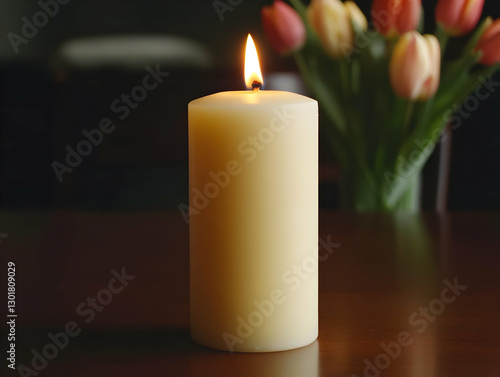 Photo, Lit Candle and Tulip...