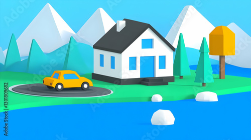 3D Illustration  House, Car...