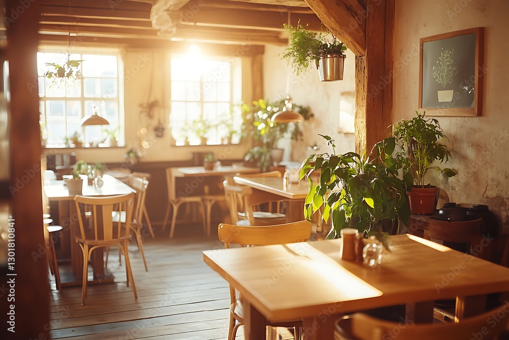 Rustic Cafe Interior with Sunlight Rustic Cafe Interior with Sunlight