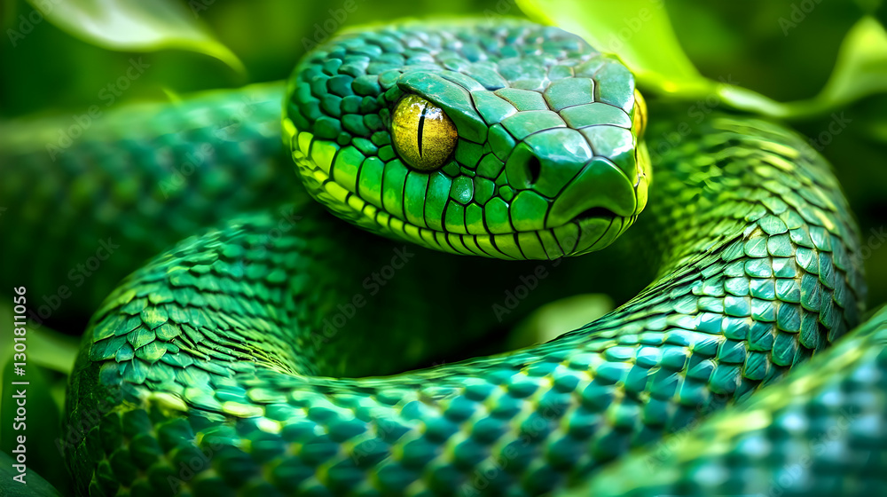 Fototapeta premium Green Snake Illustration - Reptile Scales, Nature, Wildlife