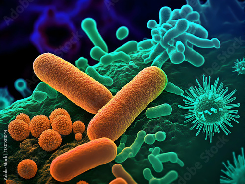 3D Illustration Microbes Ba...