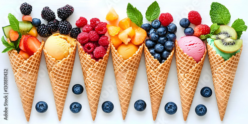 Photo Ice Cream Cones Fruit...