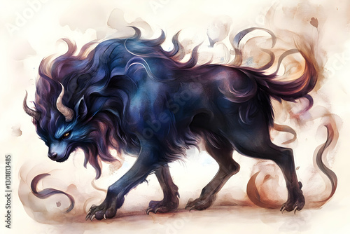 Mystical Blue Wolf Illustra...