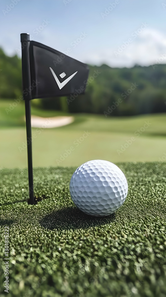 Obraz premium Realistic Image - Golf Ball on Green with Flag