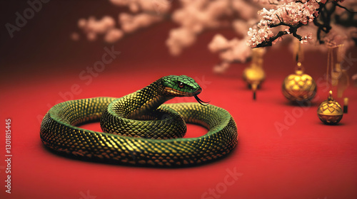 3D Illustration Green Snake...