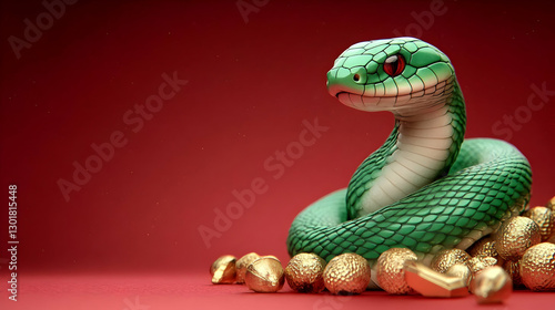 3D Illustration Green Snake...