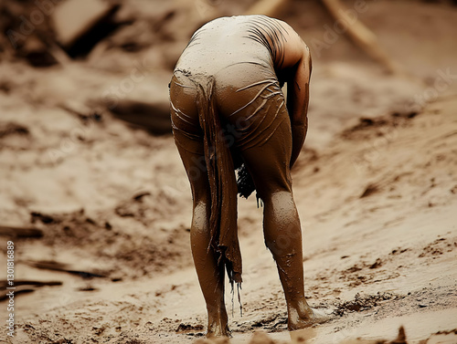 Photo Mud Covered Person Na...