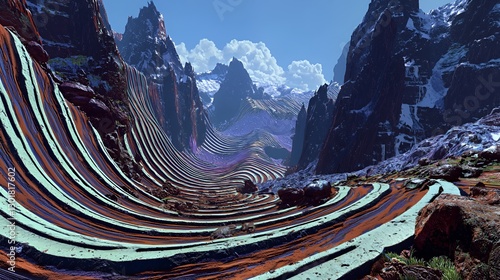 Pixel Art Mountain Landscape with Terraced Hills