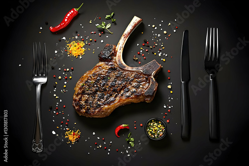 Photo Grilled Steak, Herbs,...