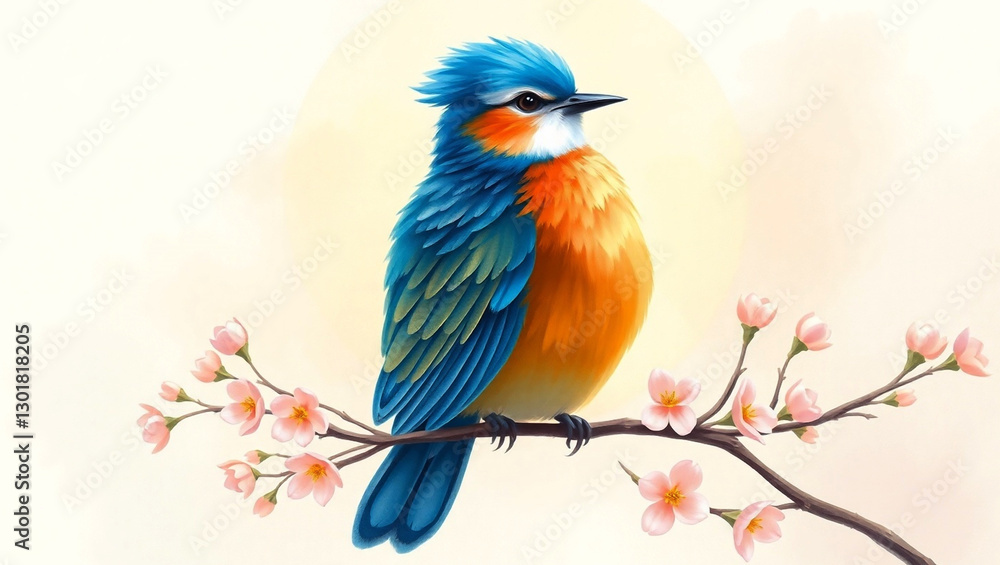 Fototapeta premium Bluebird on Blossoming Branch - Elegant Nature Art. Generative AI 