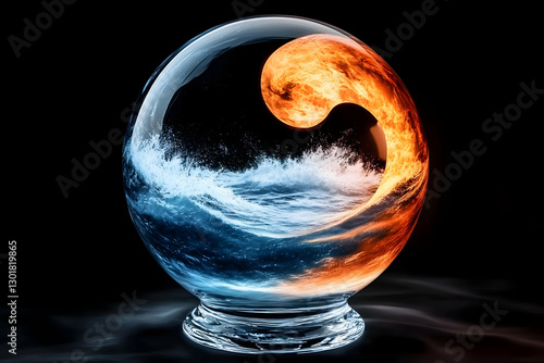 3D Illustration Fire and Wa...
