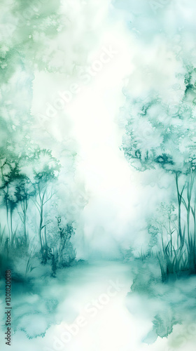 Watercolor Misty Forest Ill...