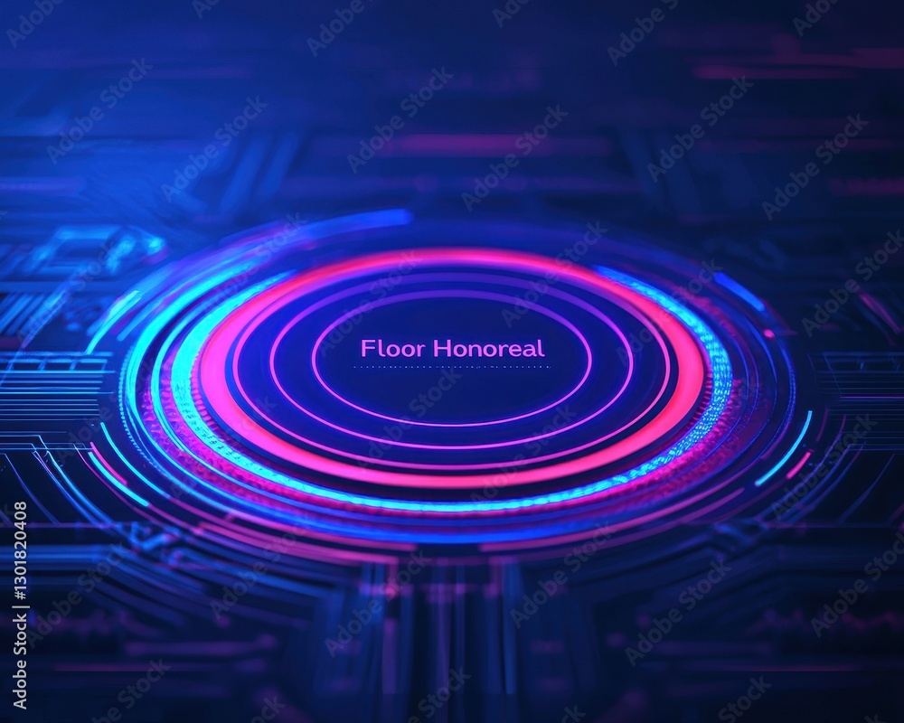 Abstract Digital Background with Circular Patterns and Neon Glow Abstract Digital Background with Circular Patterns and Neon Glow