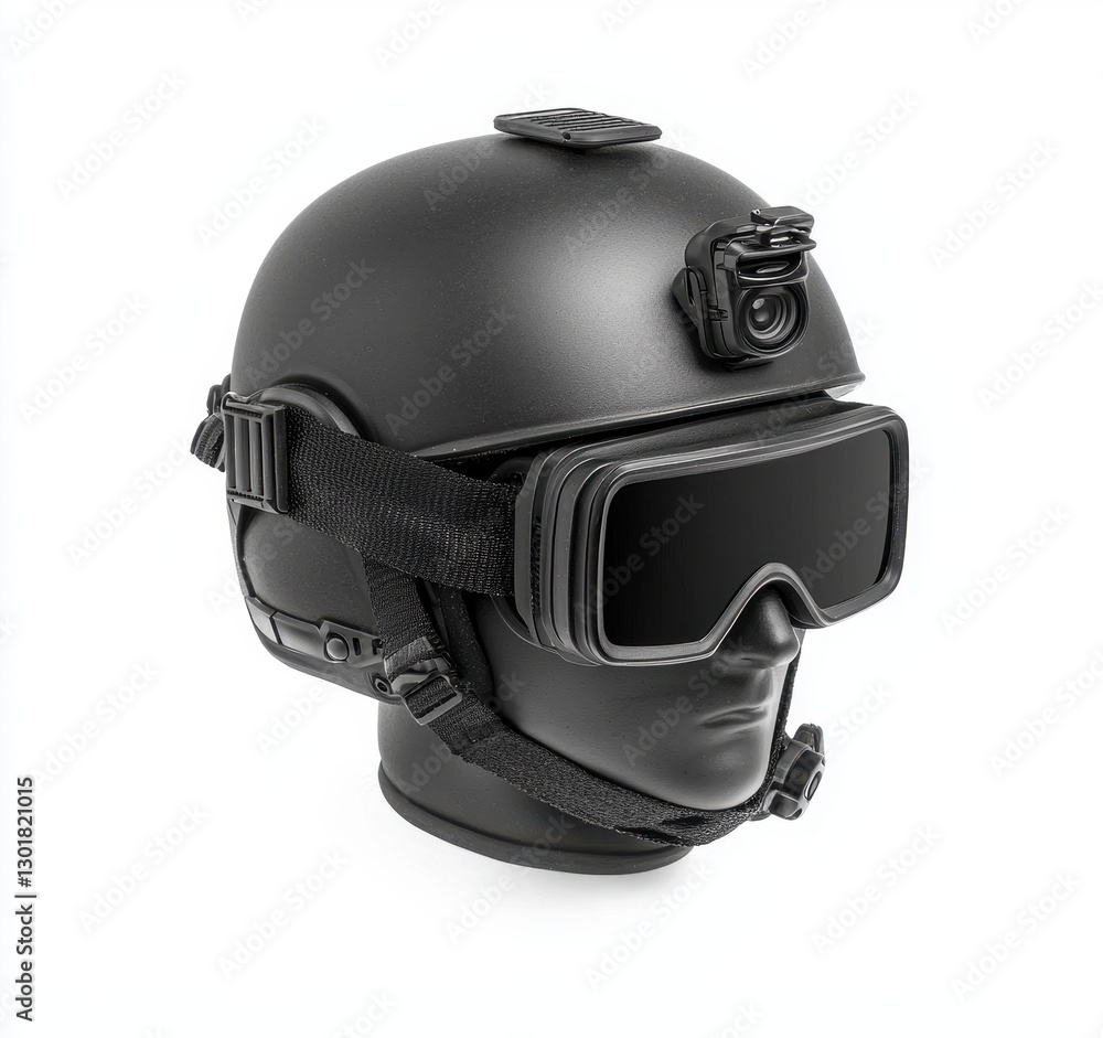 Black Tactical Helmet with Camera and Goggles for Security Operations Black Tactical Helmet with Camera and Goggles for Security Operations
