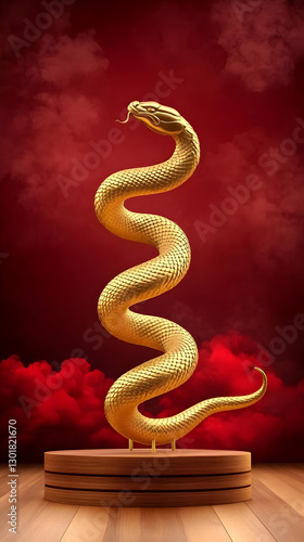 3D Golden Snake Sculpture I...