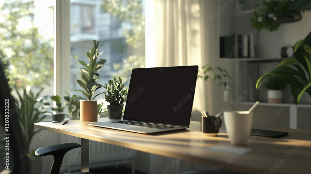 Home Office Work Table with Laptop Interior Design for Home Office Luxury Indoor for Working in Home Chic Freelancer with Cozy Elegant Indoor Workspace Black Monitor of Laptop with Mouse Home Office Work Table with Laptop Interior Design for Home Office Luxury Indoor for Working in Home Chic Freelancer with Cozy Elegant Indoor Workspace Black Monitor of Laptop with Mouse