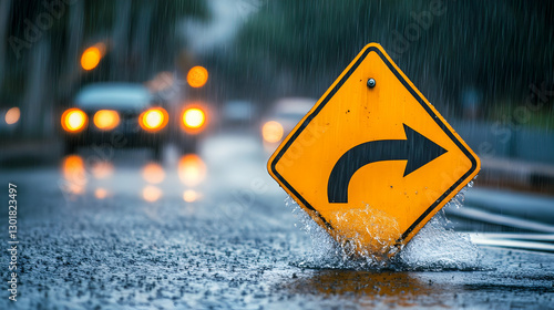 Photo Road Sign Submerged i...