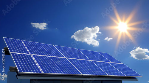 Wallpaper Mural 3D Illustration Solar Panels, Sun, Clouds, Sky, Renewable Energy, Sustainability, Eco-Friendly, Clean Energy, Power Generation, Alternative Energy Torontodigital.ca