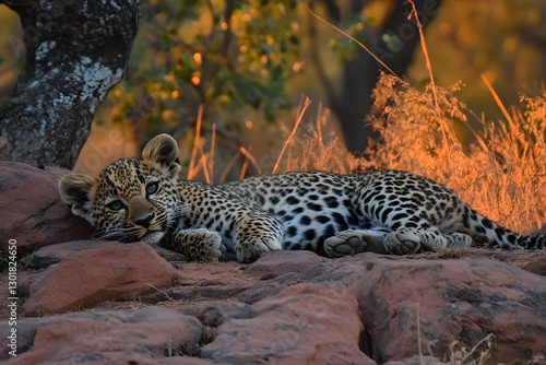 Photo Leopard Cub Resting o...