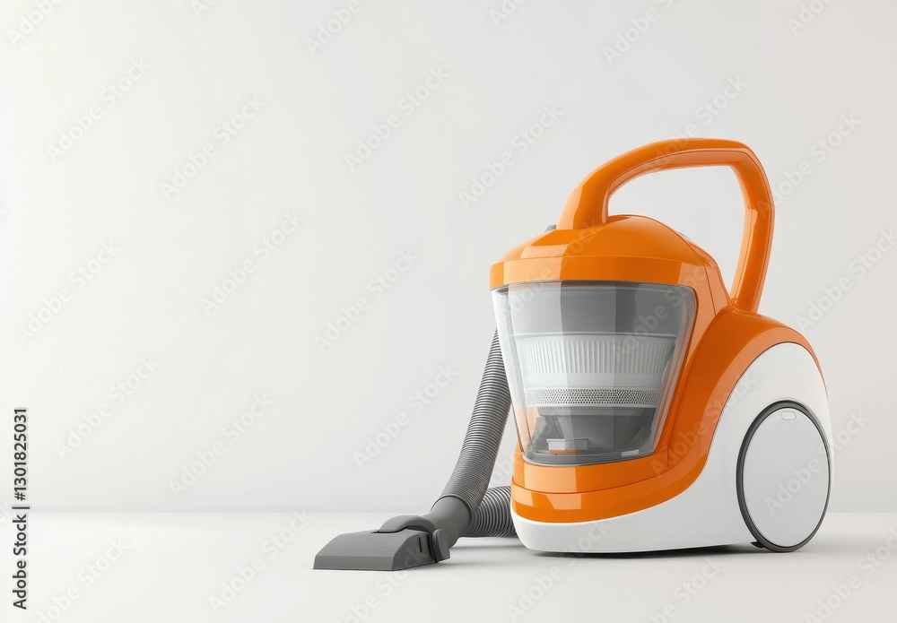 Fototapeta premium Modern Orange Vacuum Cleaner on a Neutral Background for Cleaning Use