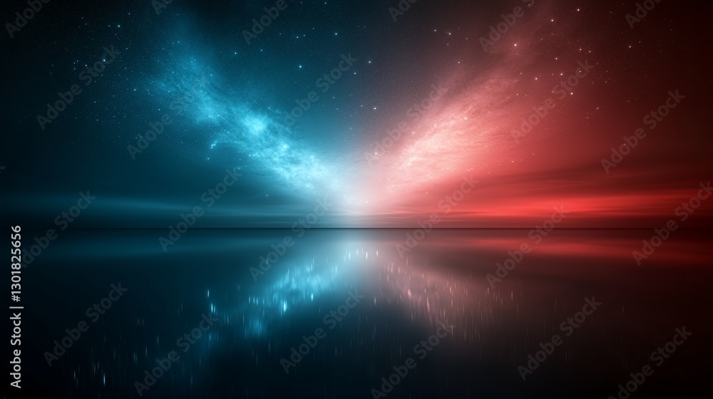 Obraz premium Red And Blue Night Sky Reflection On Water