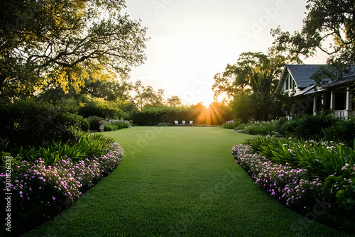 Photo Lush Green Lawn, Suns...