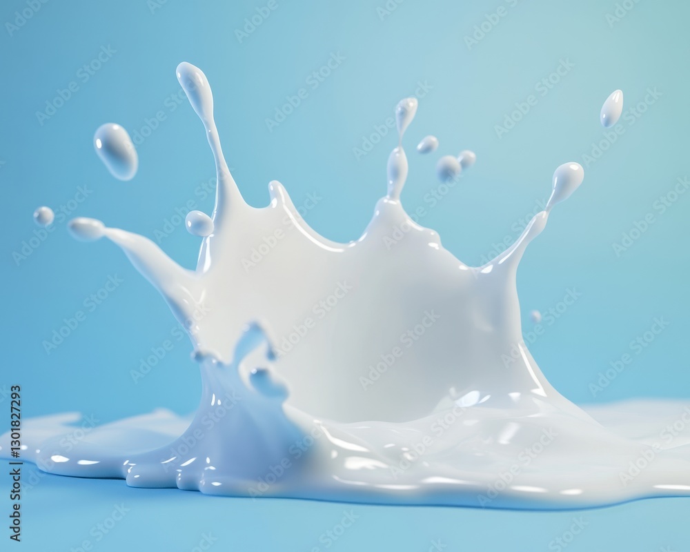 Splash of White Liquid Against Soft Blue Background, Capturing Dynamic Motion and Energy in Fluid Form
