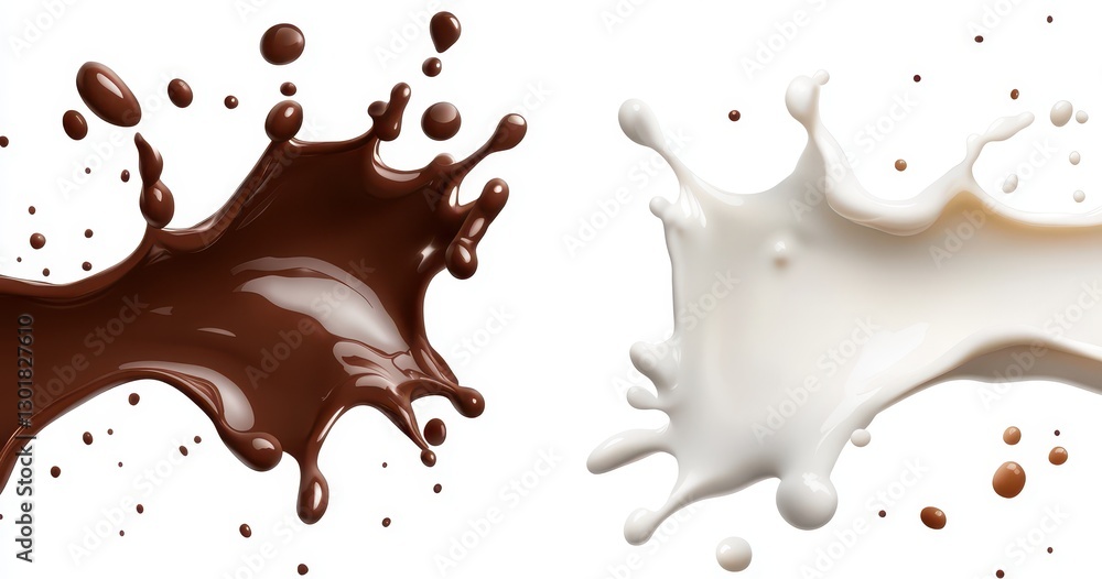 Splashes of Rich Chocolate and Creamy Milk Isolated on White Background for Culinary and Beverage Concepts Splashes of Rich Chocolate and Creamy Milk Isolated on White Background for Culinary and Beverage Concepts