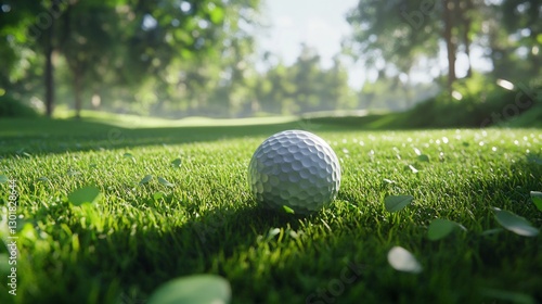 Premium Golf Ball on Lush Green Grass in Golf Course - High-Quality Detailed Image for Sports Enthusiasts and Professional Golfers