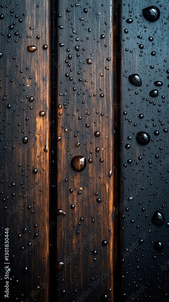 Fototapeta premium Dark Brown Wooden Planks With Water Droplets