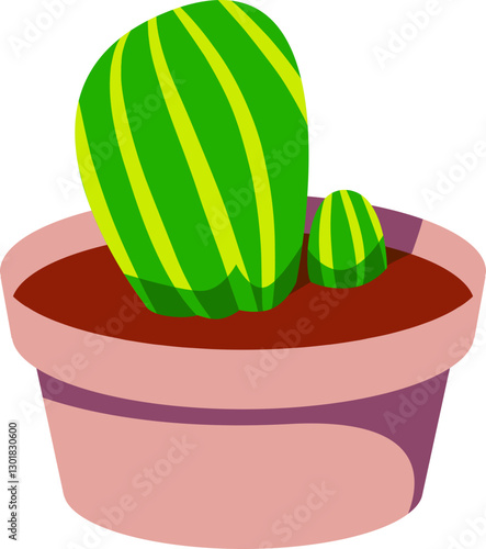Big cactus and small cactus without thorns growing in red pot 