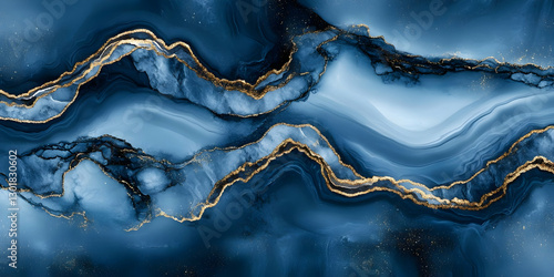 Abstract Blue Gold Marble B...