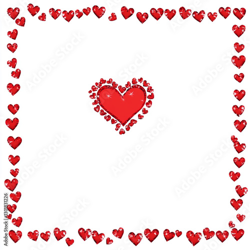 Vector illustration of red hearts and ribbons on a white background,