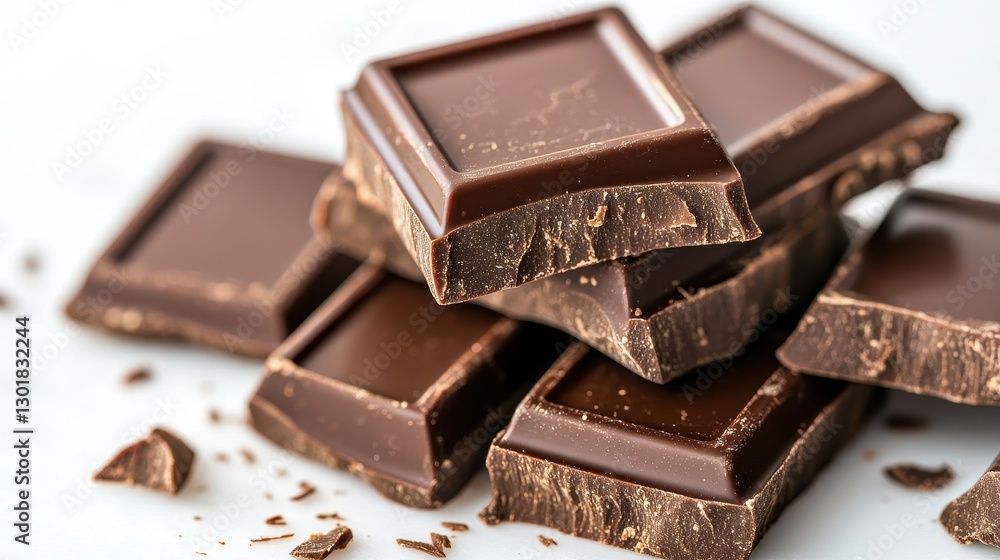 A close-up of rich dark chocolate squares stacked artfully, showcasing their smooth texture and deep cocoa color. A close-up of rich dark chocolate squares stacked artfully, showcasing their smooth texture and deep cocoa color.