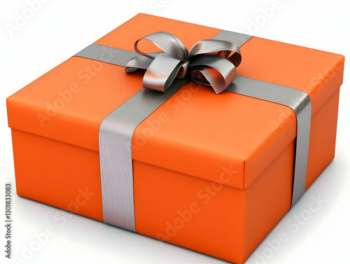 3D Orange Gift Box Silver R...