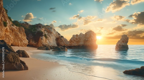 Stunning High-Quality Image of Praia da Rocha Beach in Portimao, Algarve, Portugal for Professional Use